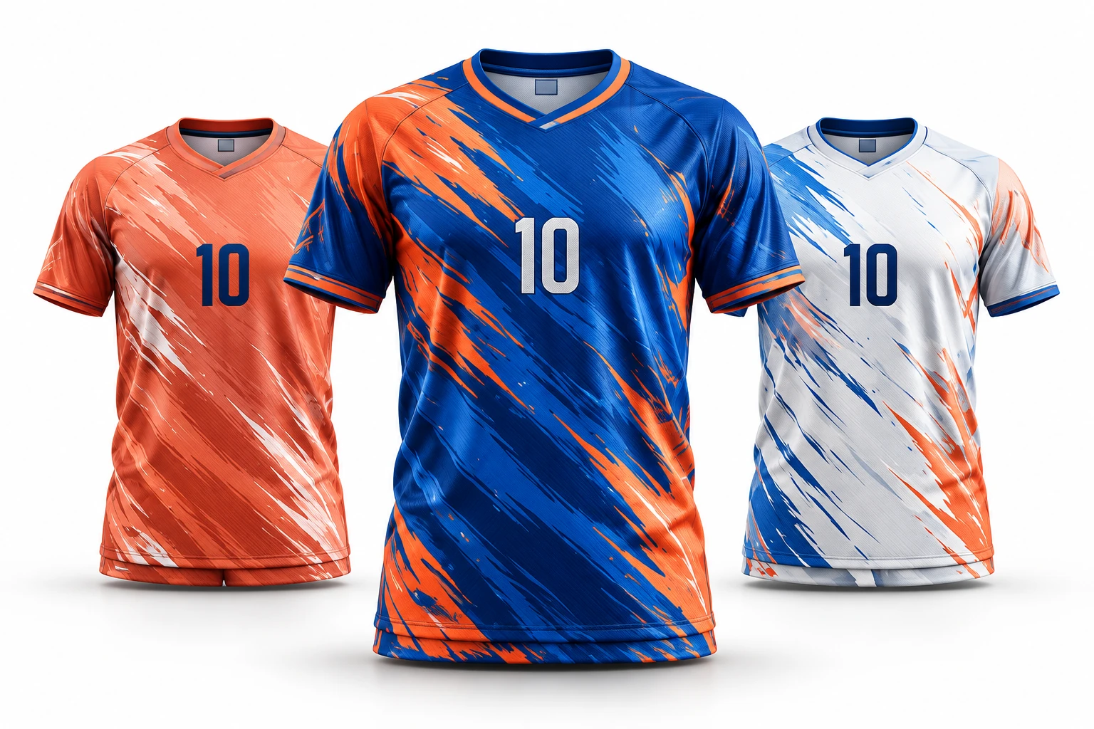 Coral, cobalt and ivory jerseys, with the cobalt jersey prominent in front